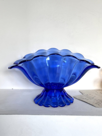 Unique blue glass fruit bowl in shell shape