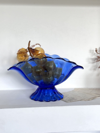 Unique blue glass fruit bowl in shell shape