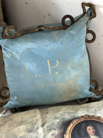 Antique french blue bridal pillow