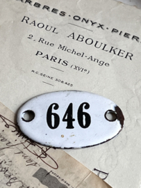 Old enamel number plate