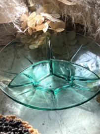 Old green glass serving dish