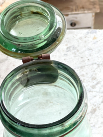 Oude hoge antieke groen glazen weckpot   PAX glas