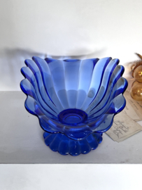 Unique blue glass fruit bowl in shell shape