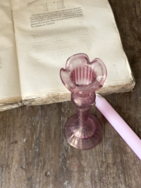Mouth blown pink glass candle stick