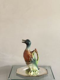Old Majolica pouring jug.  Wild duck