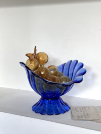 Unique blue glass fruit bowl in shell shape