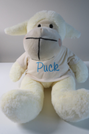 knuffel schaap off white met geborduurd shirtje