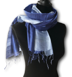Brede zijden sjaal multicolor blauw