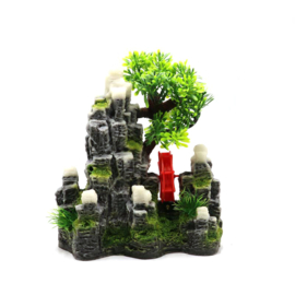 Rotsformatie met boom en waterrad met luchtaansluiting OS-291 - aquarium decoratie