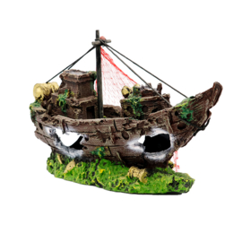 Gezonken boot met net / scheepswrak OS-191 - aquarium decoratie