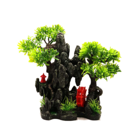 Rotsen met bomen en waterrad met luchtaansluiting OS-289 - aquarium decoratie