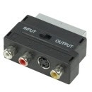 SCART plug naar 3 RCA sockets (audio/video) + S-VHS + schakelaar