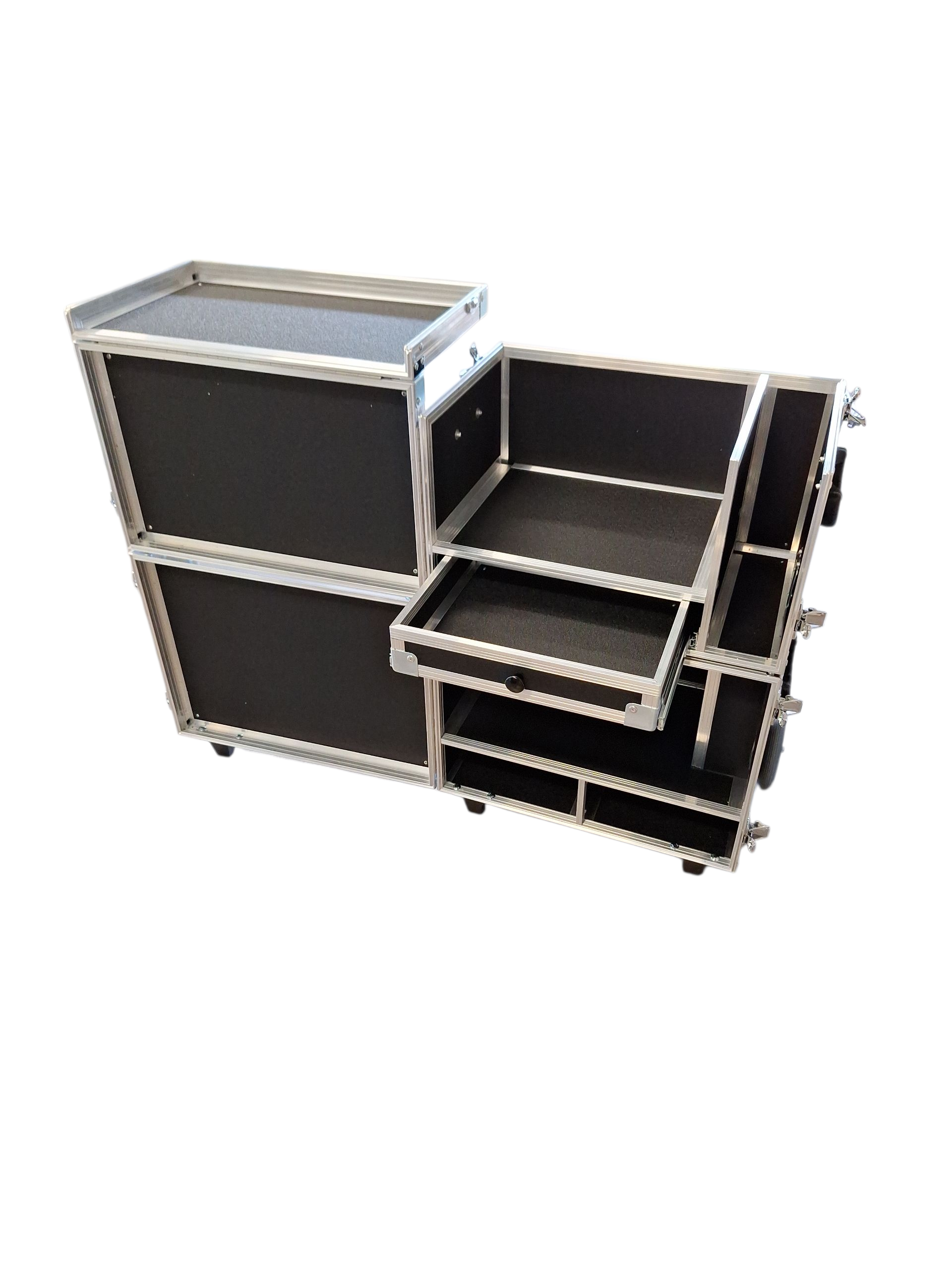 Deelbare koffer met lade 5 cm dieper + luxe wielen (zwart)