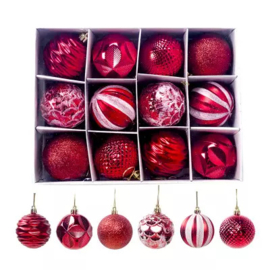 Kerstballen 12 stuks 6 cm Rood