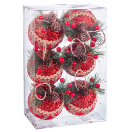 Kerstballen set 6 stuks Rood Ø 8 cm