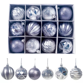Kerstballen 12 stuks 6 cm Grijs-Zilver