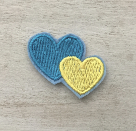 2 harten blauw / geel