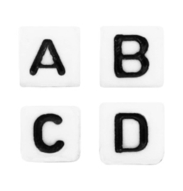 Wit met zwarte letters  5 x 5 mm.   50 voor