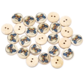 Hout knoopje met vlinder 15mm per stuk € 0,08