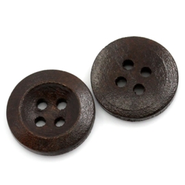 Donkerbruin hout knoopje.   15 mm.  Per stuk € 0,10
