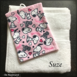 Handdoek met naam en Snoopy washandje