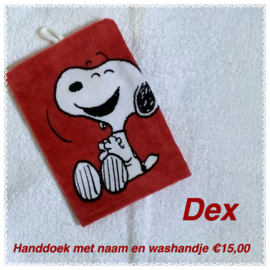 Handdoek met naam en washandje Snoopy