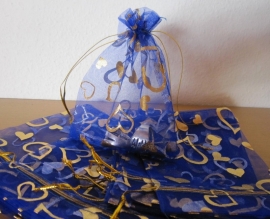 Blauw - Kobaltblauw met gouden en zilveren hartjes