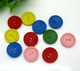 Verschillende kleuren houten  knoopjes 20 mm 5 voor € 0,50