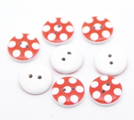 Rood witte stip 15 mm per stuk € 0,10