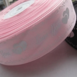 Roze lint 38 mm 90 cm voor € 1,50