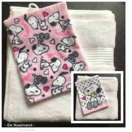 Handdoek met naam en Snoopy washandje