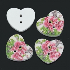 Hart met roze bloem. 17 mm