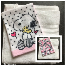 Handdoek met naam en Snoopy washandje