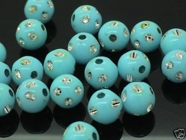 Blauw kraal met strass 8 mm 15 voor € 1,30