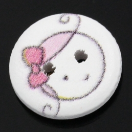 Hout knoopje met kinderkopje 15 mm per stuk € 0,10