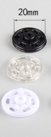 Drukknopen 20 mm zwart/ wit/ doorzichtig