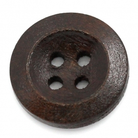Donkerbruin hout knoopje.   15 mm.  Per stuk € 0,10
