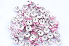 Zilver / Roze.   8 mm  10 voor.