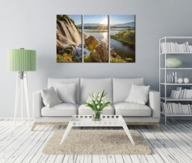 Drieluik Canvas rivier en waterval