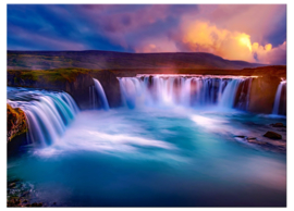 Sunset at Godafoss IJsland: canvas schilderij