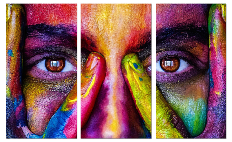 Kleurrijk gezicht: foto schilderij op canvas