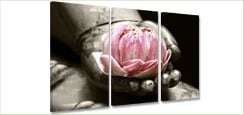 Drieluik canvas schilderij roze lotusbloem