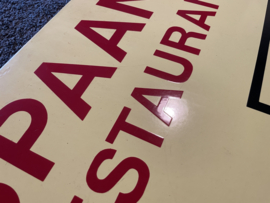 Groot emaille reclamebord van Spaans restaurant, Langat Bussem