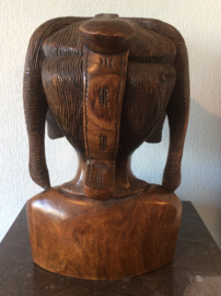 Large African ethnic tribal carved hardwood bust with bone inlay Queen