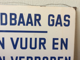 Emaille bord, brandbaar gas