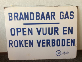 Emaille bord, brandbaar gas