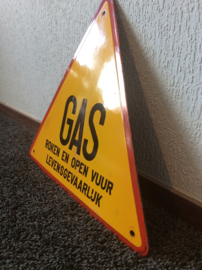 Emaille bord, GAS roken en open vuur levensgevaarlijk