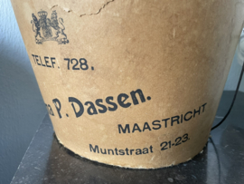Hoge hoed in doos, Firma P.Dassen Maastricht