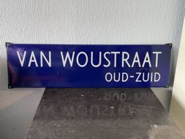 Emaille straatnaam bord, Van Woudstraat oud zuid