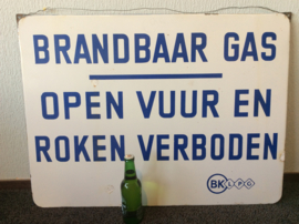 Emaille bord, brandbaar gas